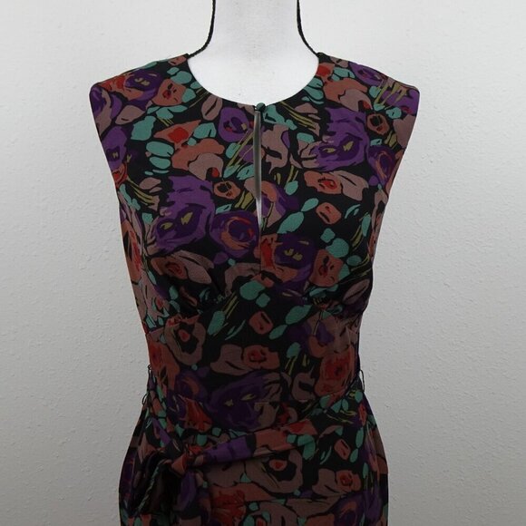 Ralph Lauren Floral Print Dress Women’s Size 2 Black Purple Sleeveless Crepe - Picture 2 of 11